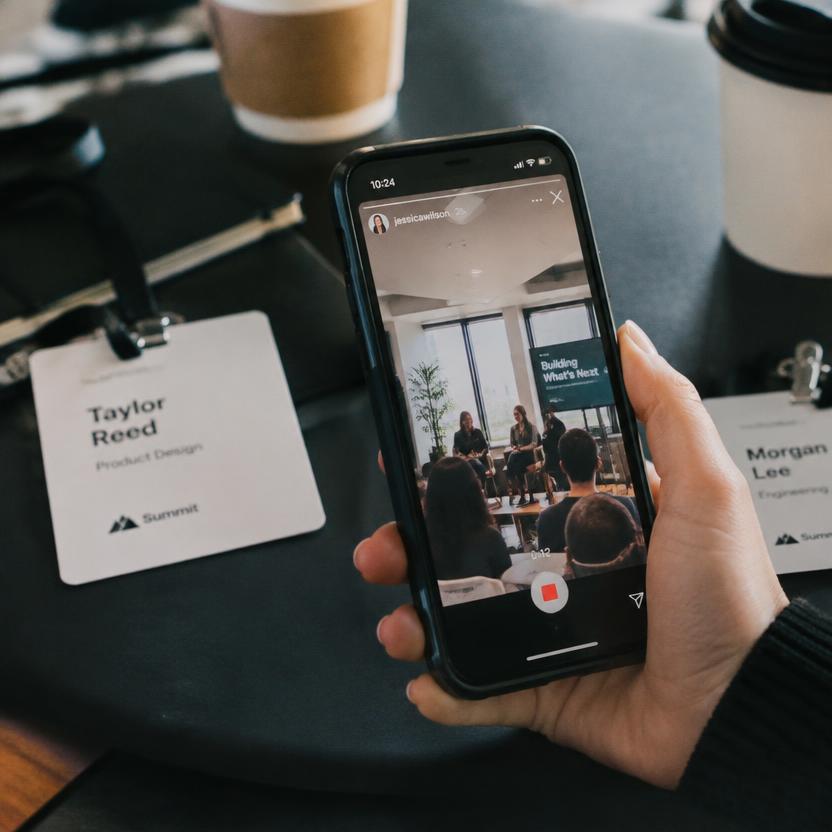 Detalhe de smartphone a gravar uma story num evento